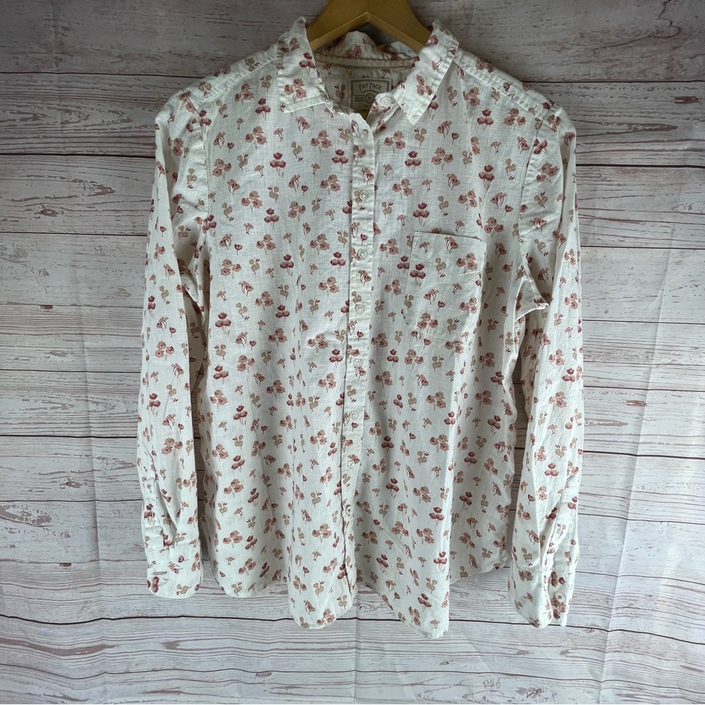 Fat Face White Floral Button Up Blouse Size 14 (UK 16)  Cottage Core Boho